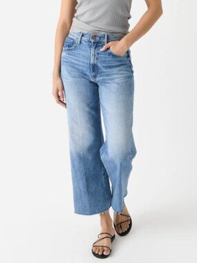 MOTHER The Maven Ankle Fray High Rise Wide Leg Jeans For Sure Wash 30